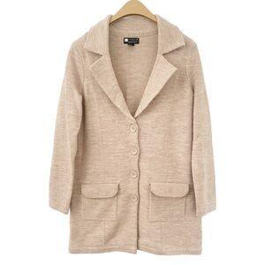 Carole Little Tan Merino Wool‎ Sweater Jacket Long Button Cardigan M Preppy